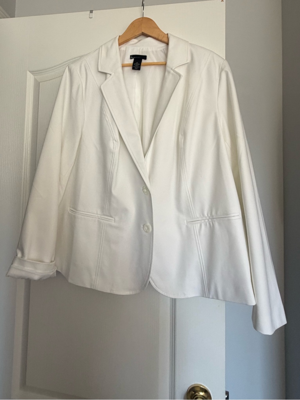 Lane Bryant White Women's Double Weave Stretch Blazer - Two-Button Notch Lapel